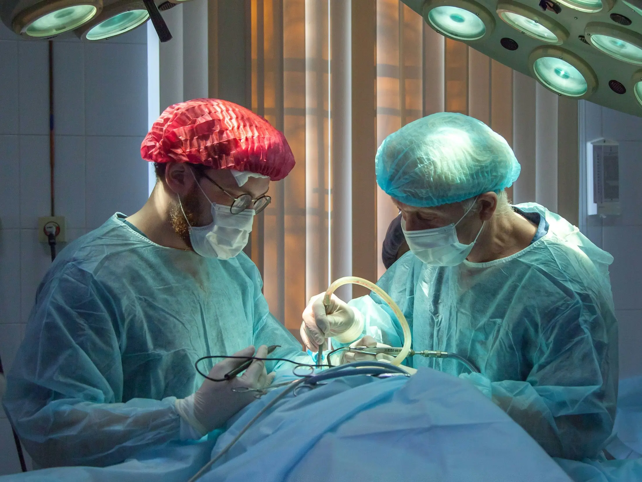 Operating room with bright surgical lights